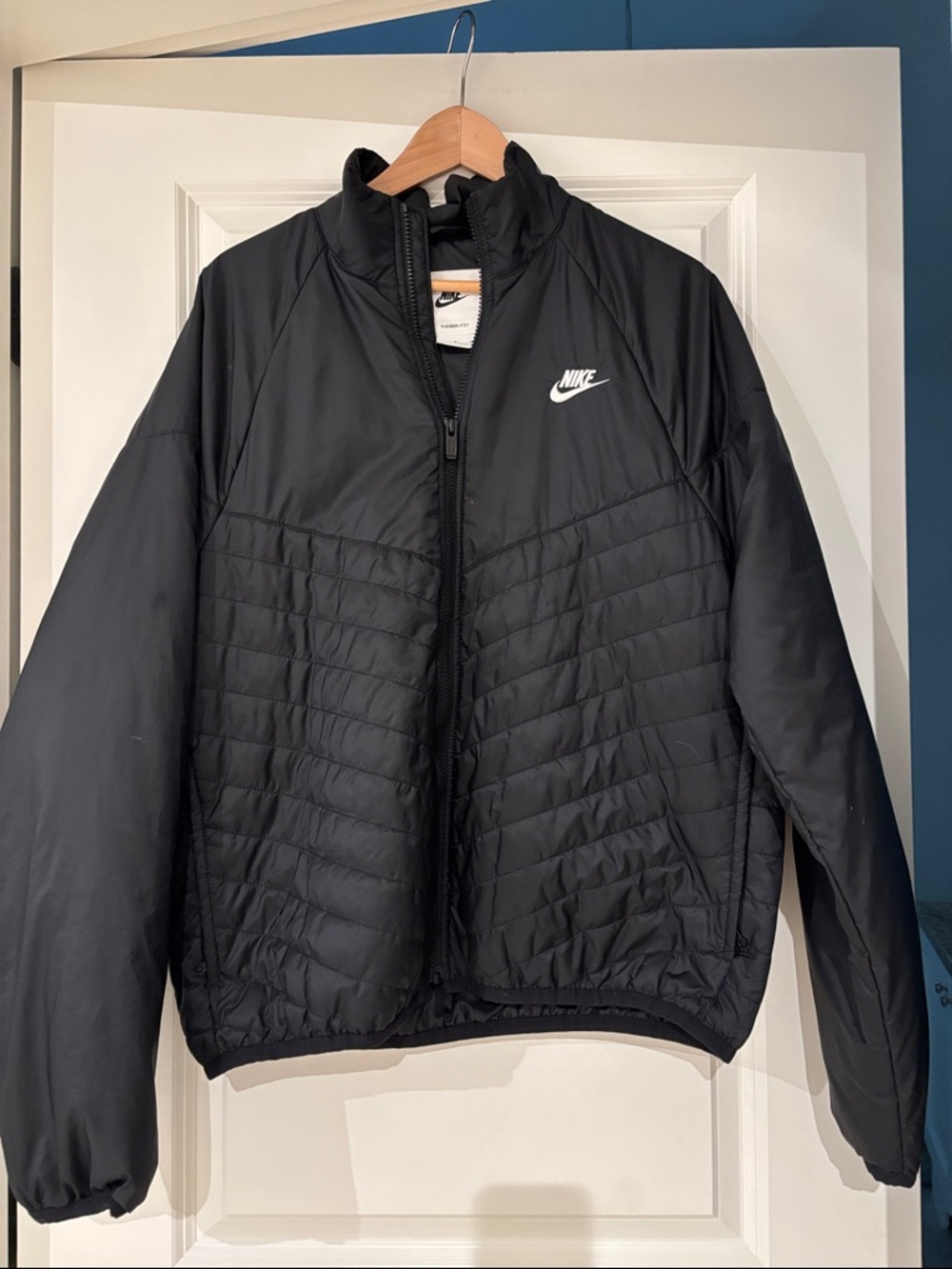 Nike Black Quilted Bomber Jacket with White Swoosh